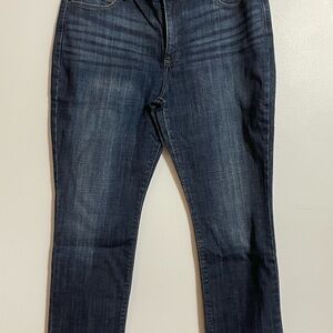 Lee Straight Leg Jeans in Indigo Blue with Tan Stitching